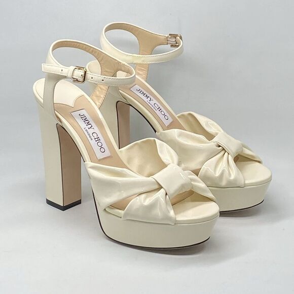Jimmy Choo Patent Leather Ankle-Strap Platform Sandals - Picture 1 of 14
